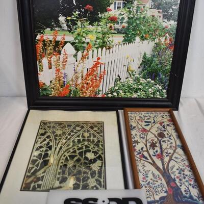 3 pc Art, Framed Picture, Fabric Tree Art