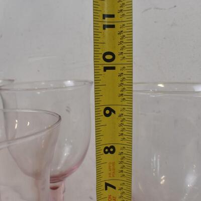 7 Tall Pink Goblet Glasses, 2 Sizes, 4 Big and 3 Slightly Smaller Glasses