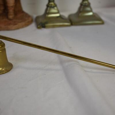 7 pc Home Decor, Brass Candle Holders, Brass? Lamp, Works, Clock, Mirror