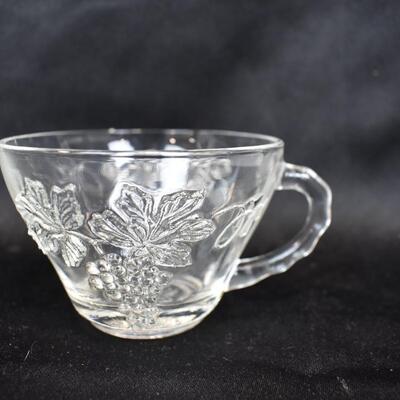 Glassware: Small Cups with Floral Designs, Large Serving Platter, Small Plates