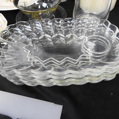 Big Candle, 2 Plates, 4 Glass Platters, Cup with Matching Plate, Glass Décor