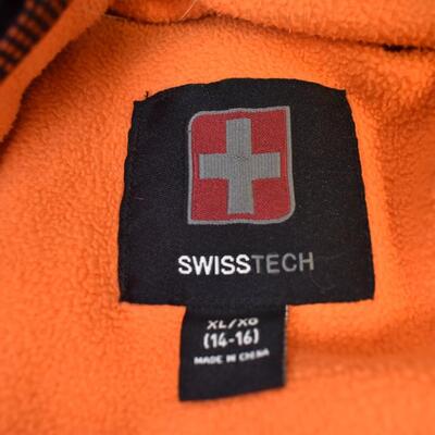 Swiss Tech Coat: XL 14-16 Size, Gray Exterior with Orange Inner Tears on Armpits