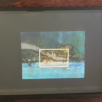 Lot 205 Arroyo Secco Bridge Monotype with Vintage Postcard by Karen Neubert
