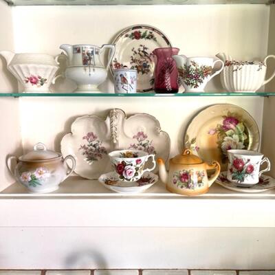Lot 210 Collection Painted China Transferware Pitchers Teapot Cup Plates Serving