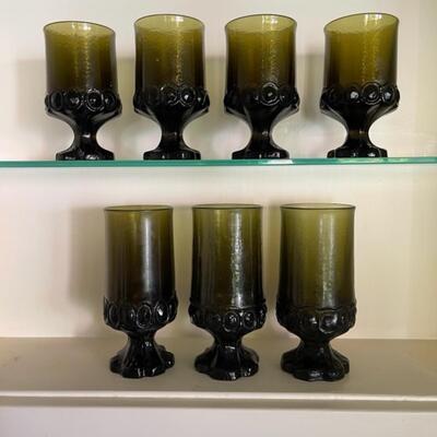 Lot 214 Fostoria 7 Green Footed Drinking Glasses Goblets