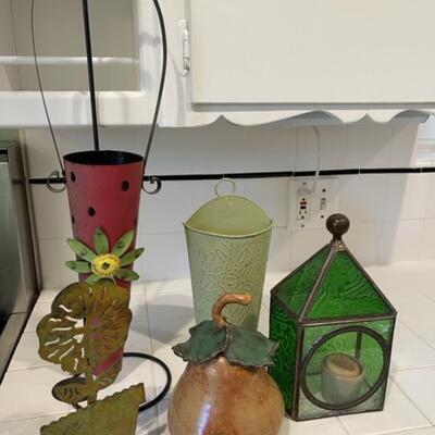 Lot 228 Decorative Garden Themed Accent Pieces Glass Lantern Ceramic Bird Feeder +
