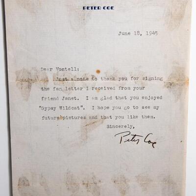 ACTOR PETER COE - SIGNED LETTER AND PHOTO