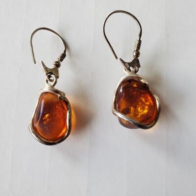 Amber Sterling Hook Earrings