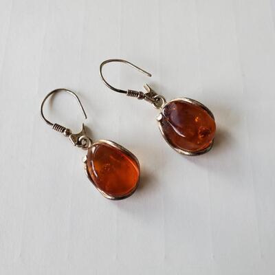 Amber Sterling Hook Earrings