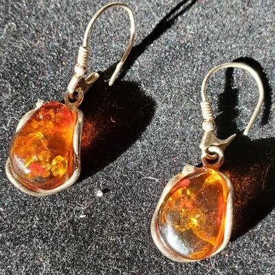 Amber Sterling Hook Earrings