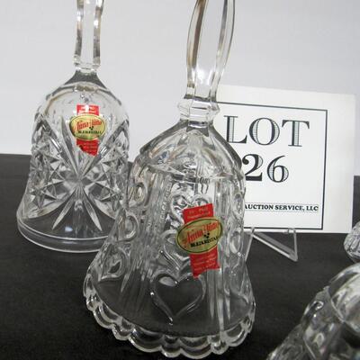 Lot of 5 Lead Crystal Glass Bells, 3 Anna Hutte West Germany, 1 Yugoslovia