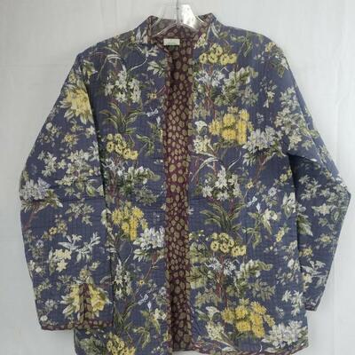 Women's Quilted Graphite Floral & Plum Spots Reversible Sardinia Jacket sz Small