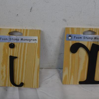 11 Foam Stamp Monogram Miscellaneous Alphabet Letters, 1 Angel Stamp - New
