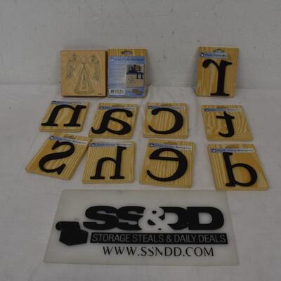 11 Foam Stamp Monogram Miscellaneous Alphabet Letters, 1 Angel Stamp - New