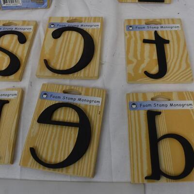 11 Foam Stamp Monogram Miscellaneous Alphabet Letters, 1 Angel Stamp - New