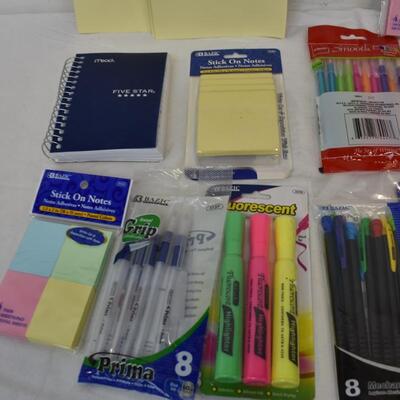 Pack of Pencils, Highlighters, and Paper, Notebook, Sticky Notes - New