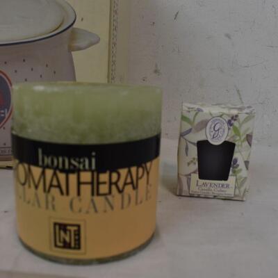 2 Quart Stoneware Casserole, AromaTherapy Pillar Candles, Lavender Candle - New
