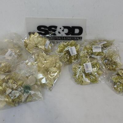 Gold & Glitter Faux Poinsettia Flowers, Qty at least 20 - New