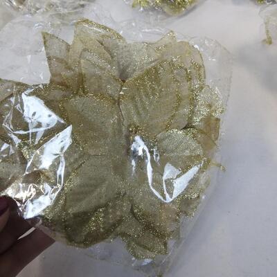 Gold & Glitter Faux Poinsettia Flowers, Qty at least 20 - New