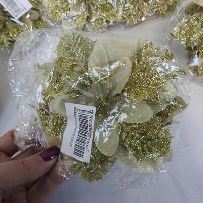 Gold & Glitter Faux Poinsettia Flowers, Qty at least 20 - New