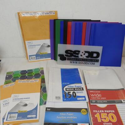 20 pc School/OfficeLot: Envelopes, Folders, & Lined Paper - New