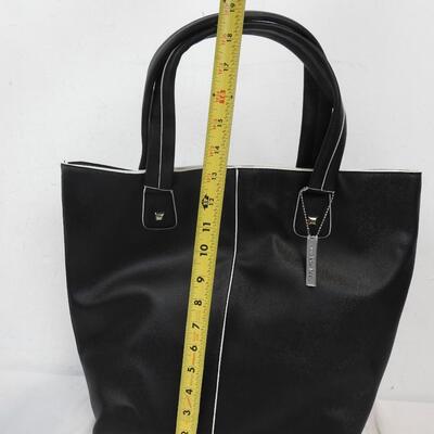 Black Tote Bag Purse with"Cookie Lee" Hang Tag. White Trim - New