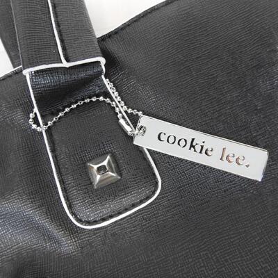 Black Tote Bag Purse with"Cookie Lee" Hang Tag. White Trim - New