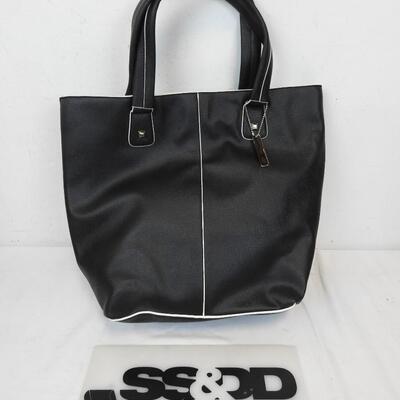 Black Tote Bag Purse with"Cookie Lee" Hang Tag. White Trim - New