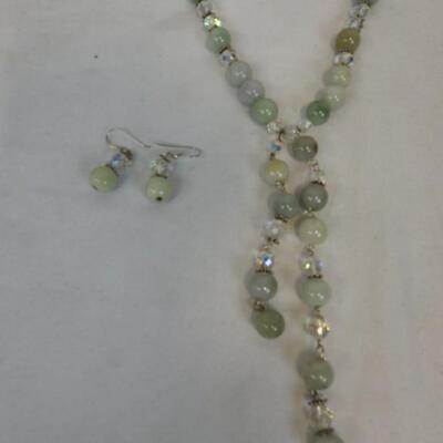 Hand Knotted Jade Necklace & Earrings Set