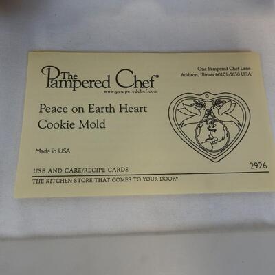 2 Pampered Chef Peace on Earth Cookie Molds, Stoneware, w/ Inserts/Boxes - New