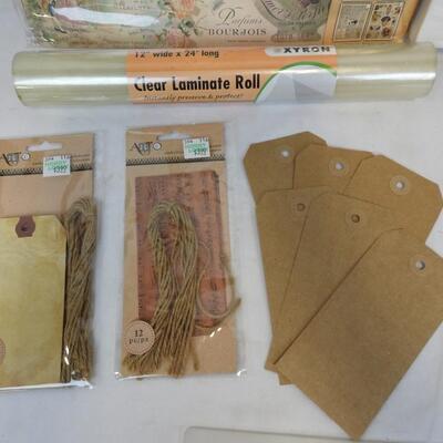 23 pc Craft Lot: Canvas, Laminate Roll, Antique Style Poster Paper, Tags - New