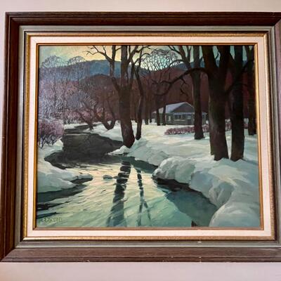 Rare KS Regionalist Penner Large Winter Scene Original Oil