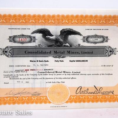 VINTAGE STOCK CERTIFICATE