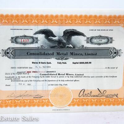 VINTAGE STOCK CERTIFICATE