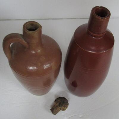 2 Antique Stoneware Jugs Brown Glaze