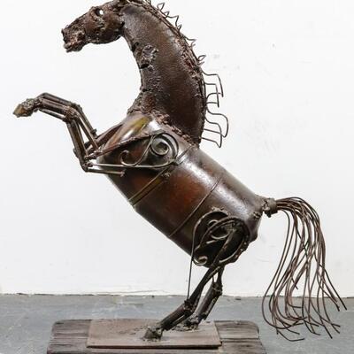 Large Dramatic Mid-Century  Brutalist Torched Steel Sculpture of Horse