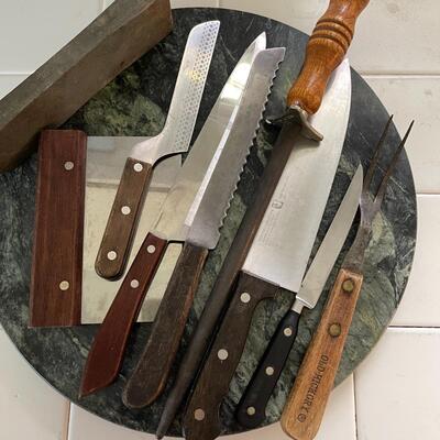 Lot 265 Group Knives & Kitchen Utensils Marble Tray