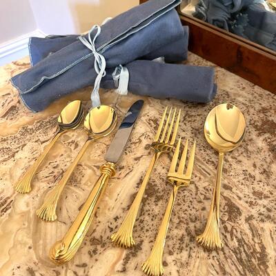 Lot 270 Gold Tone Flatware 4 Place Settings Forks Knife Spoons 1 serving