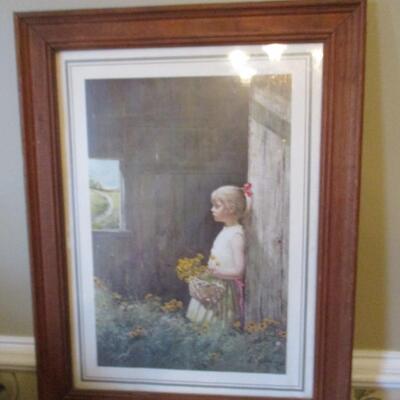 Adolph A Sehring Summer Daydream Litho Print Wood Framed Art 1975 Girl Flowers 19 1/2