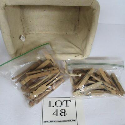 Clothes Pin Basket and 2 Bags Wood Clothespins