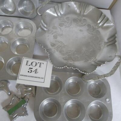 Lot of Vintage Aluminum Ware, Cookie Cutters, Muffin Tins, More