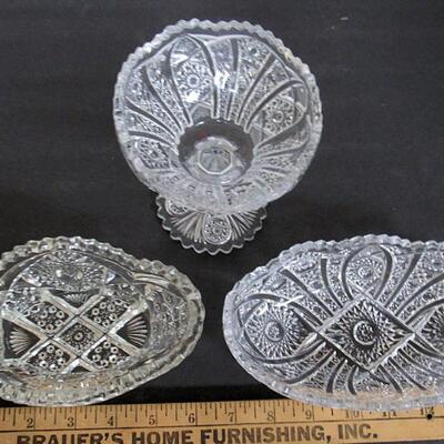 Lot of Old Pressed Glass Dishes and Flower Frogs