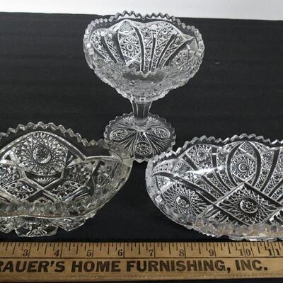 Lot of Old Pressed Glass Dishes and Flower Frogs