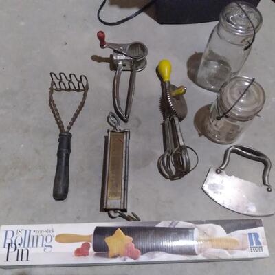 LOT 99  VINTAGE COOKING UTENSIL'S & JARS
