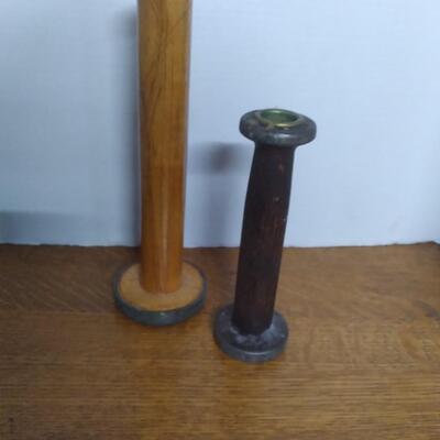 LOT 103   WOODEN YARN HOLDERS AND AFRICAN DOLL