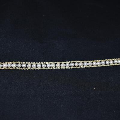 14 karat gold pearl chain bracelet