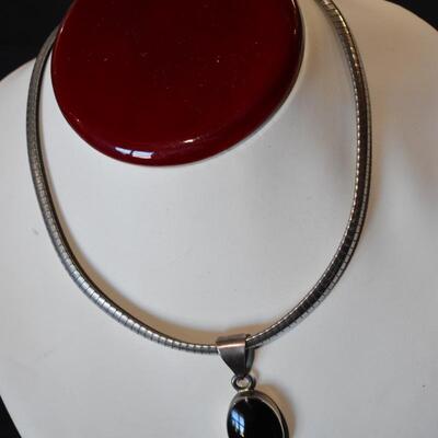 Sterling omega necklace with black onyx drop