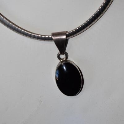 Sterling omega necklace with black onyx drop
