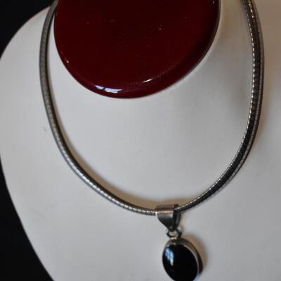 Sterling omega necklace with black onyx drop