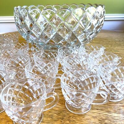 Lot 274 Antique Pressed Glass Punch Bowl w/ 22 Cups